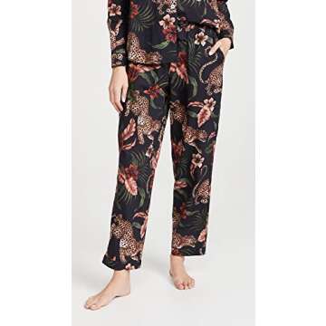 Desmond & Dempsey Women's Women's Long Soleia Pajama Set, Navy, Black, Print, M