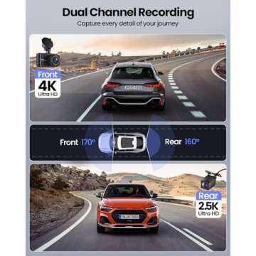 DELLFY Dash Cam, Dashcam Front and Rear Cameras, 4K+2.5K Full HD Dash Camera for Cars, Included 32GB Card, 170°+160° Wide Angle, Night Vision, 24H Parking Mode, Built-in Wi-Fi with App