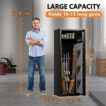 10-12 Large Gun Safe Cabinet With 3 Pistol Pouches,rifle Gun Safes for Home fireproof waterproof Adjustable Rack and Biometric Lock,Heavy-Duty Gun Safes for Rifles and Shotguns Money and Valuables…