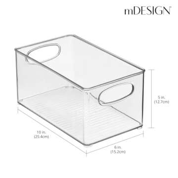 mDesign Plastic Kitchen Organizer - Storage Holder Bin with Handles for Pantry, Cupboard, Cabinet, Fridge/Freezer, Shelves, Counter - Holds Canned Food, Snacks - Ligne Collection - 6 Pack - Clear