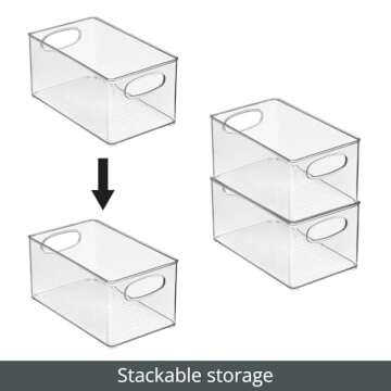 mDesign Plastic Kitchen Organizer - Storage Holder Bin with Handles for Pantry, Cupboard, Cabinet, Fridge/Freezer, Shelves, Counter - Holds Canned Food, Snacks - Ligne Collection - 6 Pack - Clear