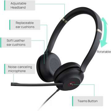 Yealink UH37 USB Headset - Noise Cancelling & Volume Control