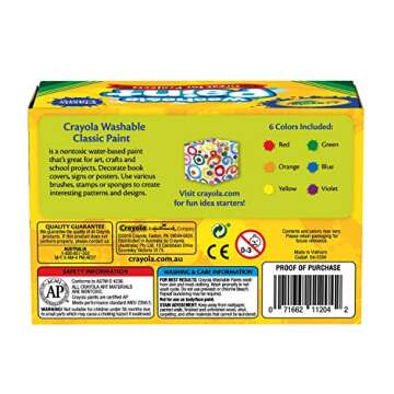 Crayola Washable Kids Paint, 6 Count, Kids At Home Activities, Painting Supplies, Gift, Assorted