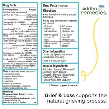 Siddha Remedies Grief & Loss Spray for Sadness Despair Depression Melancholy | 100% Natural Homeopathic Remedy with Cell Salts and Flower Essences | No Alcohol | No Sugar