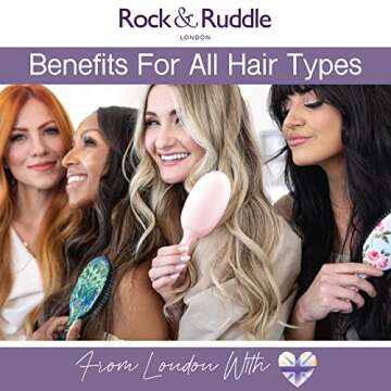 Rock & Ruddle Natural Mixed Boar Bristle Hair Brush for Women and Kids (Large, 21 cm) - Perfect for Wet or Dry Hair, Detangling Smoothing Blowdrying - Designed & Made in UK - White Shimmer Design