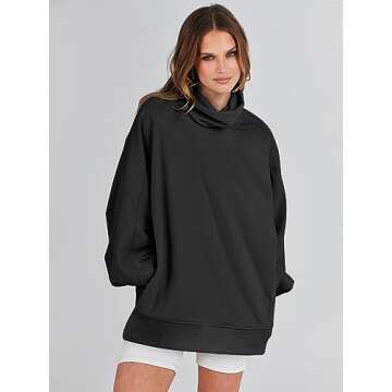 ANRABESS Women's Oversized Sweatshirts 2024 Long Sleeve Cowl Neck Casual Loose Fit Hoodies Fall Trendy Pullover Tunic Top Black Large