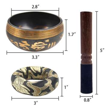 Domestar Tibetan Singing Bowl Set – Hand Hammered Meditation Sound Bowls, Premium Quality Singing Bowl For Yoga Meditation, Sound Therapy, Spiritual Gatherings And Stress Relief (3.3 Inch)