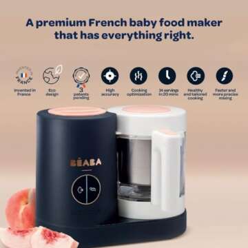 BEABA Babycook Neo Baby Food Maker | Non-Toxic Glass & Stainless Steel | Trusted by Celebrity Moms | Sustainable Baby Food Processor | Global Leader| 34 Servings in 20 Mins, Mineral