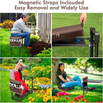 Foldable Garden Kneeler and Seat, Patented Thicker Wider Softer Kneeling Pad with Magnetic Stripe, 350lbs Heavy Duty Durable Garden Stool with Tool Bag, Gardening Gift for Women and Men