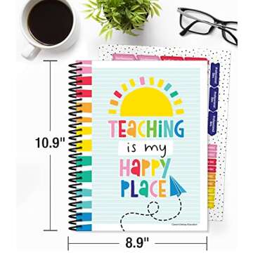 Carson Dellosa Happy Place Teacher Planner, Undated 8" x 11" Planner, Daily Planner, Weekly Planner & Monthly Planner With Planner Stickers, Boho Rainbow Classroom Decor School Supplies