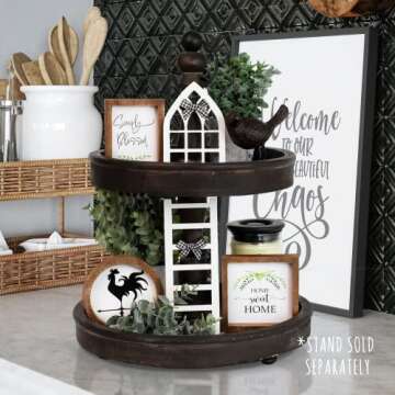 The Ultimate Farmhouse Tiered Tray Decor Set - Beautiful Year Round Seasonal & Holiday Decoration Bundle - The Perfect Valentines Day and Christmas Centerpiece Designs for Home & Kitchen Decor