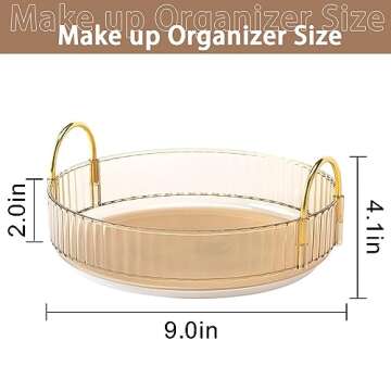 shuang qing Lazy Susan Rotating Makeup Organizer for Vanity, High-Capacity Skincare Clear Make Up Storage Perfume Organizers Cosmetic Dresser Organizer Countertop 360 Spinning（1 Tier-Gold）