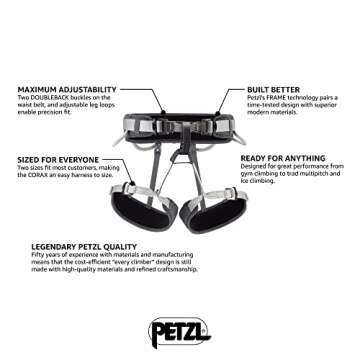 PETZL CORAX Harness - Versatile and Fully Adjustable Rock Climbing, Ice Climbing and Mountaineering Harness - Grey - Size 1