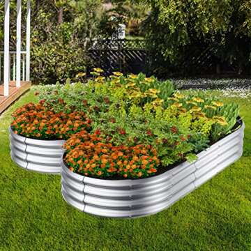 Winpull Raised Garden Bed Kit, 4x2x1 ft Large Galvanized Raised Garden Beds Outdoor Planter Box with Safety Edging and Gloves, Metal Raised Beds for Gardening Vegetables Fruits and Flowers (Silver)