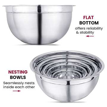 Vinod Cookware Stainless Steel Mixing Bowls with Lids - Heavy Duty Flat Bottom Stackable Mixing Bowl Set - Bowl for Meal Prep, Cooking, Mixing & Serve - Space Saving & Easy Clean - Set of 5