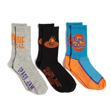 SPACE JAM boys Space Jam 3 Pack Crew Casual Sock, Blue Aqua Multi, 9 11 US