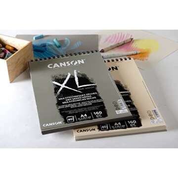 CANSON XL Sand Grain Dry Mixed Media 160gsm Paper A4 Grey Landscape Drawing Pad with Sandpaper-Like Finish, Spiral-bound with 40 Sheets, Ideal for Professional Artists & Students