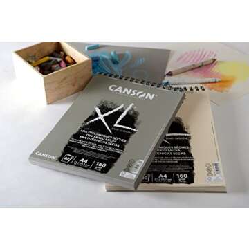 CANSON XL Sand Grain Dry Mixed Media 160gsm Paper A4 Grey Landscape Drawing Pad with Sandpaper-Like Finish, Spiral-bound with 40 Sheets, Ideal for Professional Artists & Students