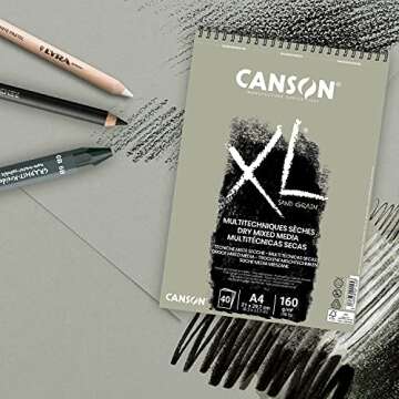 CANSON XL Sand Grain Dry Mixed Media 160gsm Paper A4 Grey Landscape Drawing Pad with Sandpaper-Like Finish, Spiral-bound with 40 Sheets, Ideal for Professional Artists & Students