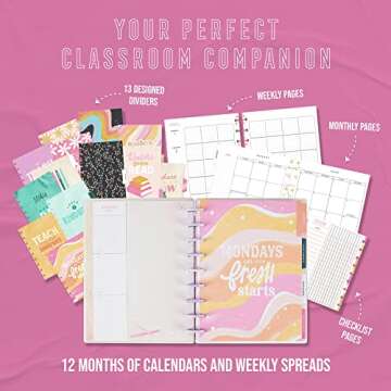 Happy Planner 12-Month Academic Planner, Back-to-School Planner for August 2022 to July 2023, Disc-Bound Daily Weekly Monthly Planner for Teachers and Students, 7” x 9 ¼ “, Teacher, Groovy Teacher