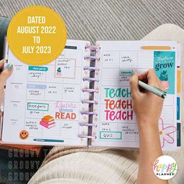 Happy Planner 12-Month Academic Planner, Back-to-School Planner for August 2022 to July 2023, Disc-Bound Daily Weekly Monthly Planner for Teachers and Students, 7” x 9 ¼ “, Teacher, Groovy Teacher