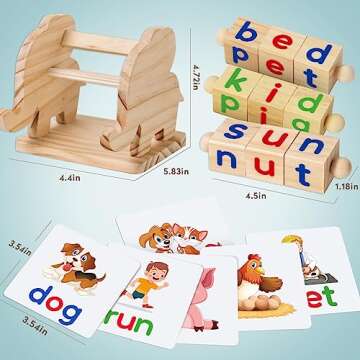 ShyLizard Montessori Learning and Educational Toys Gifts for Kids 3 4 5 Years, Wooden Reading Blocks Toys, Learning Activities for Preschool Kindergarten, Turning Rotating Matching Flash Card Games