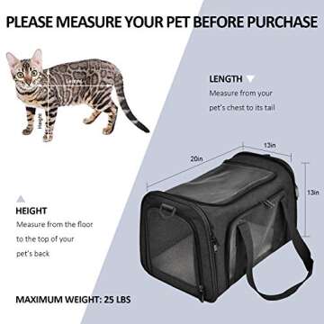 Henkelion Large Soft Sided Cat and Pet Carrier for Cats and Puppies up to 25Lbs - Collapsible, Waterproof Travel Carrier - Black