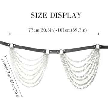 Sinalty Punk Leather Waist Chain Black Belly Belt Chain Goth Harness Chains Party Body Jewelry Accessories for Women and Girls (1)