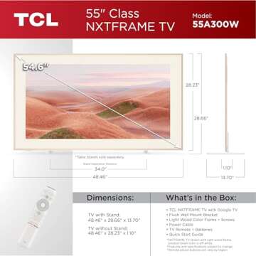 TCL 55-Inch Class QLED 4K Smart NXTFRAME TV with Google TV (55A300W, 2024 Model) Dolby Vision HDR & Dolby Atmos, Built-in Google Assistant with Voice Remote, Works with Alexa, Streaming Television