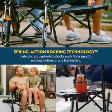 GCI OUTDOOR Freestyle Rocker with Side Table Camping Chair | Portable Folding Rocking Chair with Solid, Durable Armrests, Drink Holder & Comfortable Backrest — Heathered Indigo