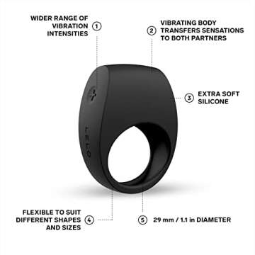 LELO TOR 2 Intimate Vibrating Cock Ring, Reusable Sex Toys for Couples, Love-Ring with 29 mm / 1.1 inch Diameter for More Bedroom Fun, Black