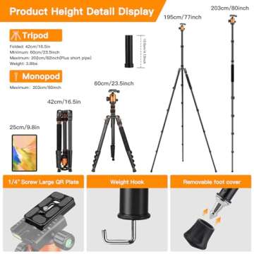 Victiv Tripod for Camera, 82" Camera Tripod Heavy Duty, Aluminum DSLR Tripod Monopod, Tall Travel Tripod for Photography, Professional Camera Tripod Stand for Spotting Scope Telescope Binocular