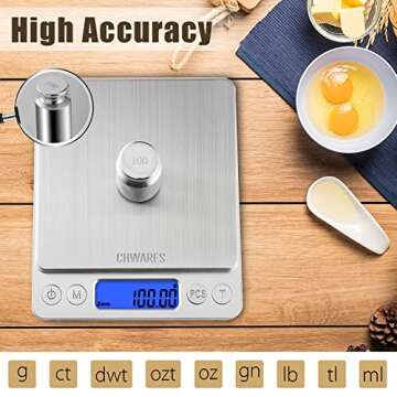 CHWARES Food Scale, Rechargeable Kitchen Scale with Trays 500g/0.01g, Tare Function Digital Weight Gram and Oz for Weight Loss, Dieting, Baking, Cooking, Meal Prep, Coffee, Jewelry