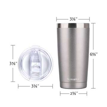 SUNWILL 20oz Tumbler with Lid, Stainless Steel Vacuum Insulated Double Wall Travel Tumbler, Durable Insulated Coffee Mug, Cool Grey, Thermal Cup with Splash Proof Sliding Lid