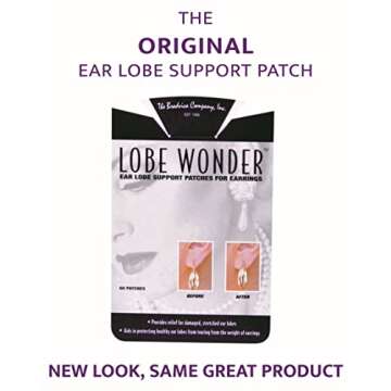 Lobe Wonder - The ORIGINAL Ear Lobe Support Patch for Pierced Ears - Eliminates the Look of Torn or Stretched Piercings - Protects Healthy Ear Lobes from Tearing - 180 Patches - Clear & Latex-Free