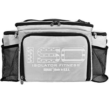 Isolator Fitness 6 Meal ISOBAG Meal Prep Management Insulated Lunch Bag Cooler with Stackable Meal Prep Containers, ISOBricks, and Strap - MADE IN USA (Black/Silver Accent)