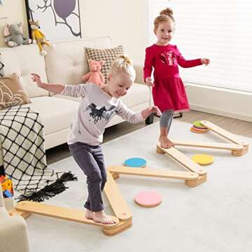 Costzon Montessori Wooden Balance Beam Step Stones, 12-pcs Kids Gymnastics Obstacle Course Balance Board Playset for Coordination, Motor Skills, Natural Development Toy Gift for Age 3+ Years