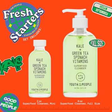 Youth To The People Fresh Starters Superfood Facial Cleanser Set, 2-Pc Skincare Giftset for Home + Away ($55 Value), Kale and Green Tea Face Wash, with Full Size + Travel Mini