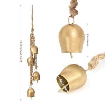 Christmas Bells Vintage Hanging Decorative: Gold Bells Decor with Jute Hanging Rope - Metal Cow Bells Christmas Decor for Christmas Wreath Garland Tree Wedding Party Door Staircase Railings