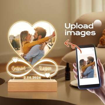 KoxSmar Personalized Anniversary Couple Gifts for Women & Men, Custom Picture Frame with Photo, Custom Photo Frame with Night Light, Personalized Christmas Birthday Gifts for Him & Her