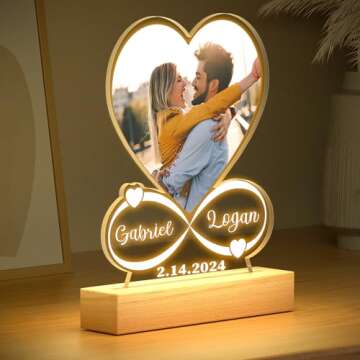 KoxSmar Personalized Anniversary Couple Gifts for Women & Men, Custom Picture Frame with Photo, Custom Photo Frame with Night Light, Personalized Christmas Birthday Gifts for Him & Her