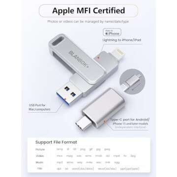 MFi Certified Flash Drive 256GB for iPhone USB Memory Stick Thumb Drives High Speed USB Stick,Photo Stick External Storage for iPhone/iPad/Android/PC