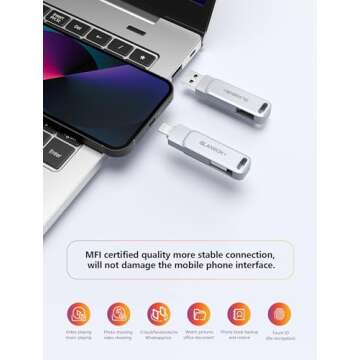 MFi Certified Flash Drive 256GB for iPhone USB Memory Stick Thumb Drives High Speed USB Stick,Photo Stick External Storage for iPhone/iPad/Android/PC