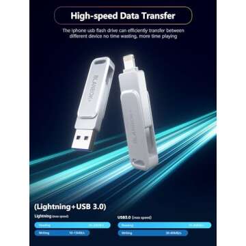 MFi Certified Flash Drive 256GB for iPhone USB Memory Stick Thumb Drives High Speed USB Stick,Photo Stick External Storage for iPhone/iPad/Android/PC