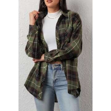 Plaid Flannel Shirt for Women - Button Down Casual