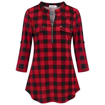 Ninedaily Christmas Shirts for Women, Blouses Fall Fashion Tunic Tops for Leggings Clothes Business Casual Clothing Checkered Shirts Day Friday 2024 Black Red Plaid Shirt Loose Fitting,M