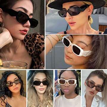 Trendy Rectangle Sunglasses for Women 90s Retro Style Sun Glasses Outdoor Travel 100% UV Protection Goggles