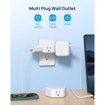 TROND Multi Plug Outlet Extender 2 Pack - Electrical Wall Splitter, 3 Way Angled Wall Outlet Adapter, Cruise Essentials, Small Multiple Plug Expander for Cruise Ship Home Office Dorm Room, White