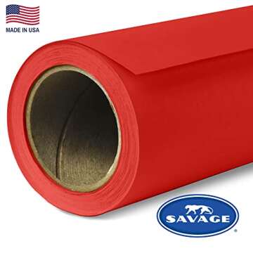 Savage Seamless Paper Photography Backdrop - Color #8 Primary Red, Size 86 Inches Wide x 36 Feet Long, Backdrop for YouTube Videos, Streaming, Interviews and Portraits - Made in USA