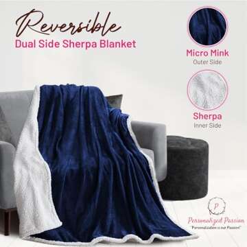 Personalized Sherpa Throw Blankets for Bed and Couch - 50"x60" Reversible Micro Mink and Faux Lambswool Sherpa Winter Blanket - Super Soft and Cozy Blanket for Men & Women - Dark Gray